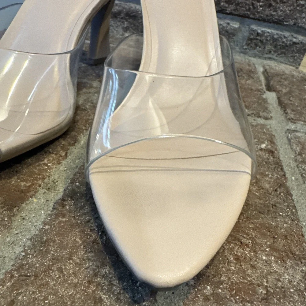Abound Alana Block Heel Slide Sandals Open Toe Women's Clear BeigeCream Size 10M